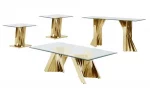 BQ- CT04-5-5-6 Glass Coffee Table Sets: Coffee Table, 2 End Tables and Console Table with Stainless Steel Gold Base