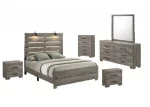 BQ-B820: Antique Gray Bedroom Set with Headboard Lamps (EK, Q, & F) - Image 2