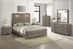 BQ-B820: Antique Gray Bedroom Set with Headboard Lamps (EK, Q, & F)