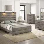 BQ-B820: Antique Gray Bedroom Set with Headboard Lamps (EK, Q, & F)