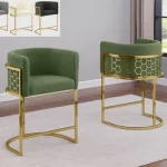 BQ-BS034-7: Single Teddy Fabric Barstools in Gold Chrome