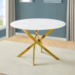 BQ- D235-DT: Round Glass with White Marble Wrap Dining Table
