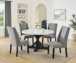BQ- D522 & D523: 5pc Round Faux White Marble Dining Set